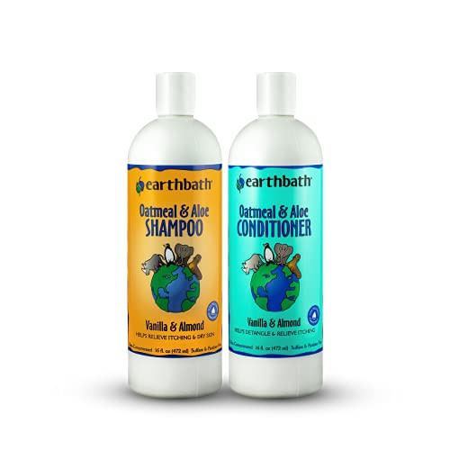 Earthbath Oatmeal &amp; Aloe Shampoo &amp; Conditioner Pet Grooming Set - Coceira, Alívio De Pele Seca, Feito Nos Eua - Amêndoa De Baunilha, 16 Oz