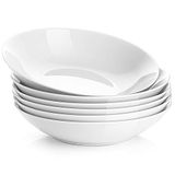 Y Yhy 22 Onças Porcelana Salada Massas Tigelas, Sopa Bowl Set, Raso E Branco, Conjunto De 6