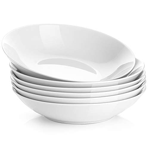 Y Yhy 22 Onças Porcelana Salada Massas Tigelas, Sopa Bowl Set, Raso E Branco, Conjunto De 6