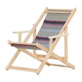 Espreguiçadeira Preguiçosa Dobrável Madeira Maciça Natural com Tecido Impermeável Chevron Vermelho