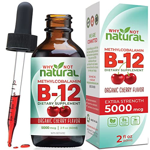 Vitamina Orgânica B12 Líquido - Sublingual Extra Strength 60 X 5000 Mcg Drops, Metilcobalamin, Natural Cherry Flavor, Vegan, Maxim Maxim A