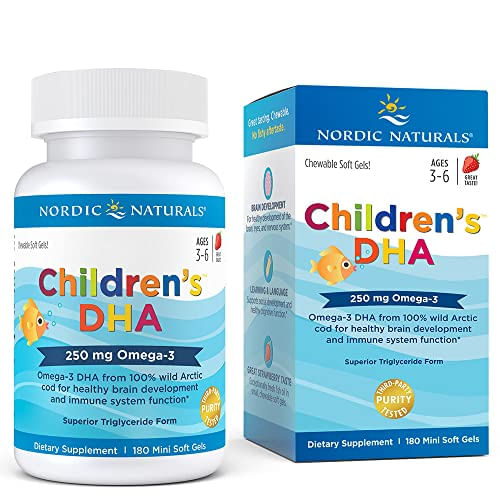 Nordic Naturals Children&#39;s Dha, Morango - 180 Mini Gels Macios Mastigáveis - 250 Mgs Ômega-3 Com Epa &amp; Dha - Desenvolvimento Cerebral &amp; F