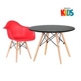 Conjunto Infantil - Mesa Eames Junior Preto + 1 Cadeira Eiffel Junior Com Braços Vermelho