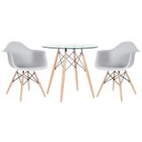 Kit - Mesa Redonda De Vidro Eames 80 Cm + 2 Cadeiras Eiffel Daw Cinza Claro
