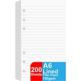 (2 Pacote) Papel De Recarga Forrado A6, 200 Folhas/400 Páginas Papel Folha Solta Para Aglutinantes Pessoais Filofax, 6 Furos Perfurados, 10