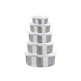 Conjunto De Potes Redondos Inox 5 Peças Com Tampa - Novo