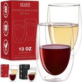 Taças De Vinho Sem Haste Conjunto De 2-13 Oz Clear Glass Tumbler Cup - Vidro De Bebidas Com Paredes Duplas - Copos De Beber Menos Grandes - Chilling