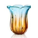 Vaso Em Cristal Murano Água Marinha E Âmbar  São Marcos