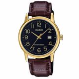 Relogio Casio Masculino Mtp-v002gl 1bu Dourado Couro Marrom
