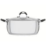 Caçarola Rasa Tramontina Solar Silicone Em Aço Inox Com Fundo Triplo E Tampa De Vidro 30 Cm 8,9 L 62123300