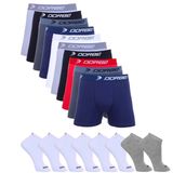 Kit 10 Cuecas Boxer Algodão Dorbe  + 8 Pares Meia Sport - P - Sortidas