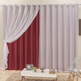 Cortina Elegance Para Varão Tecidos Semi Blackout E Voal 3,00m X 2,50m - Vermelho