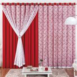 Cortina Para Varão Yasmin 2,00 X 1,70m Alt Renda E Malha - Vermelho