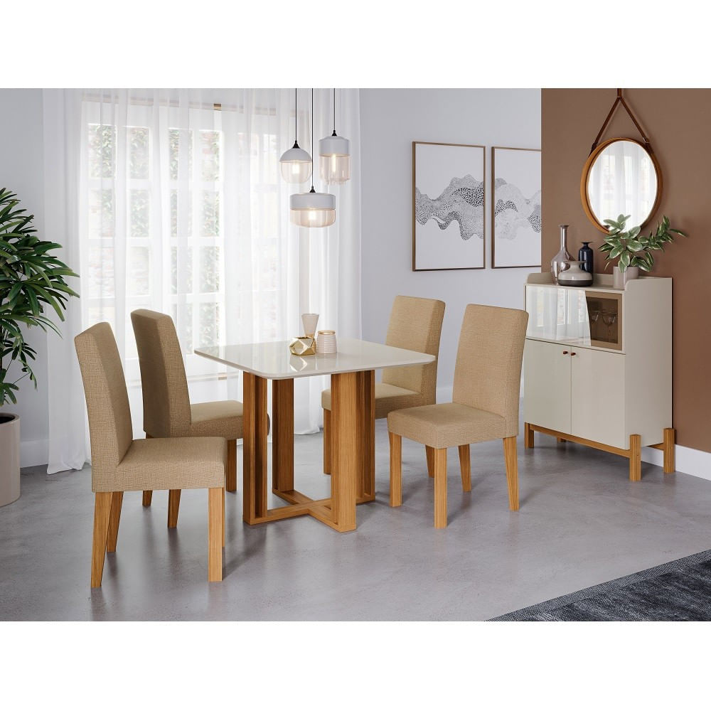 Conjunto Sala De Jantar Mesa Quadrada Flora E 4 Cadeiras Maia Cimol