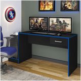 Escrivaninha Artely Gamer Espaçosa Com Uma Gaveta Preto Com Azul