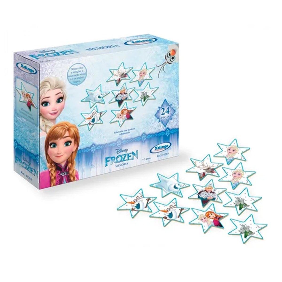 Jogo Da Memória Frozen Disney Estrelas Madeira 24 Peças