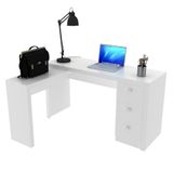 Mesa Em L Para Escritório 3 Gavetas Me4101 Branco