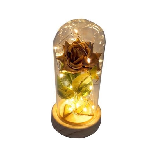 Luminária Rosa Encantada Bela E A Fera Redoma Vidro Dourada - Carrefour -  Carrefour