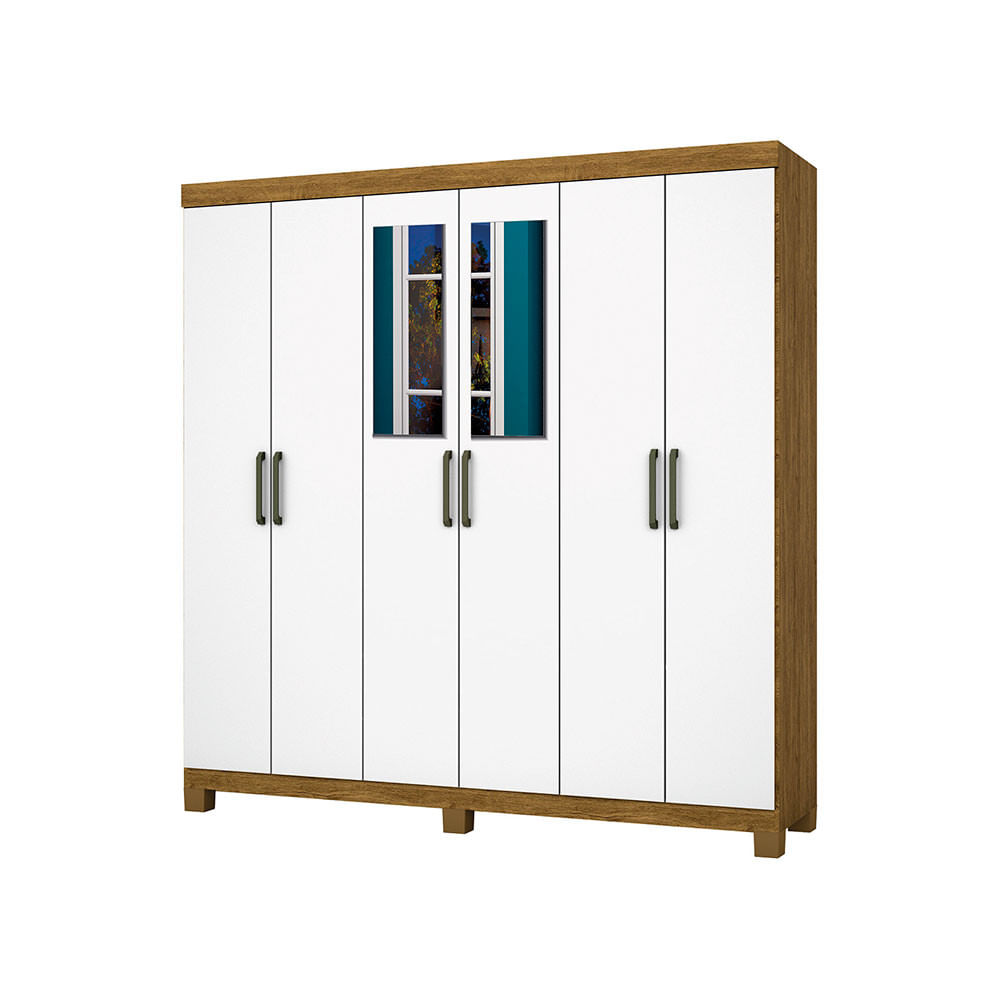 Guarda Roupa R22 6 Portas 2 Gavetas Com Espelho E Pés Carioca Móveis