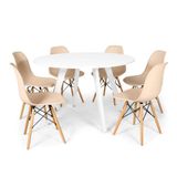 Conjunto Mesa De Jantar Redonda Amanda Branca 120cm Com 6 Cadeiras Eames Eiffel - Nude