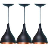 Kit 3 Lustres Balcão Cozinha Americana Preta Fosca e Cobre