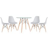 Kit - Mesa Redonda De Vidro Eames 80 Cm + 4 Cadeiras Eiffel Dsw Cinza Claro