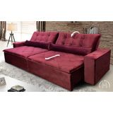 Sofá Retrátil/Reclinável Islândia 2,10m Suede Veludo Vinho c/ Molas no Assento - King Kong
