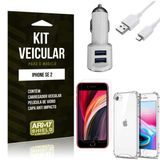 Kit Carregador Veicular iPhone SE 2020 + Película Vidro + Capa Anti - Armyshield