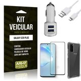 Kit Carregador Veicular Tipo C Galaxy S20 Plus + Película Vidro + Capa Anti - Armyshield