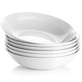 Y Yhy 26 Onças Porcelana Pasta Salad Bowls, White Soup Bowl Set, Wide And Shallow, Set Of 6, Spiral Pattern