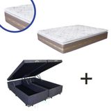 Cama Box Baú Casal Bipartido Suede Cinza + Colchão Coimbra Molas Ensacadas Umaflex 138x188x75