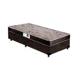 Cama Box Solteiro Colchão Espuma D45 Bordado + Box Suede Marrom RC Sono Leve 58x88x188