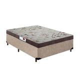 Cama Box Casal Colchão Espuma D33 Bordado + Box Suede Bege RC Sono Leve 52x138x188