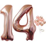 Grandes Decorações De Aniversário De 14 Anos Para Meninas - Big 40 Inch, Rose Gold 14 Balloon Numbers Com Balões De Confete De Ouro Rosa | 14 Balões