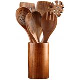 Utensílios De Cozinha De Madeira, Nayahose 8 Colheres De Madeira Pcs Teak E Espátula Para Cozinhar, Elegante, Vendido E Antiaderente Para Uso Domésti