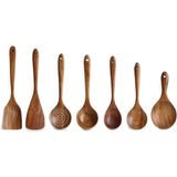 Utensílios De Madeira Definido Para Cozinha, Messon Handmade Natural Teak Cooking Spoons Wooden Spatula For Nonstick Cookware (7 Conjuntos)