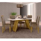 Conjunto para Sala de Jantar Mesa e 6 Cadeiras Cacau Espresso Móveis Canela/Off White/Animale Capuccino