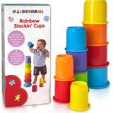 Rainbow Nesting &amp, Stacking Cups Baby Building Set. 10 Peças. Com Personagens Animais Em Relevo. Para Indoor, Outdoor, Banheira E Brinquedo Divert