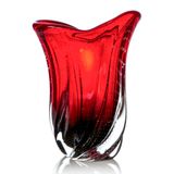 Vaso Em Cristal Murano Vermelho Com Lilás  São Marcos