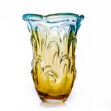 Vaso Bicolor Cristal Murano Água Marinha e Âmbar São Marcos