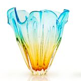 Vaso Bicolor Cristal Murano Água Marinha e Âmbar São Marcos