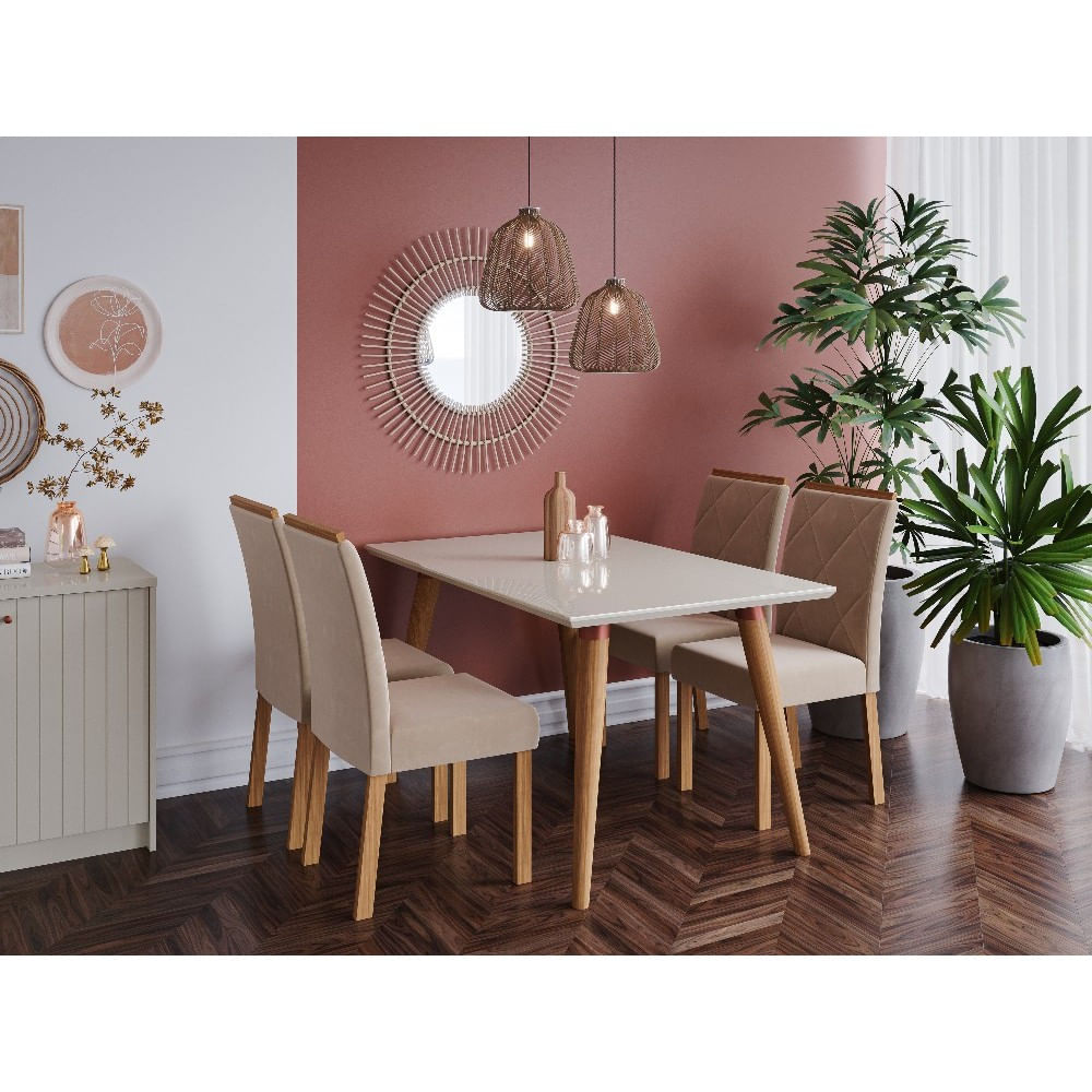 Conjunto Sala De Jantar Mesa Adele 130cm 4 Cadeiras Fernanda Cimol