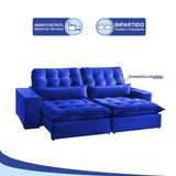 Sofá 4 Lugares Reclinável e Assento Retrátil Bruna 2,50mts Suede Azul - Sofá Mix