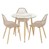 Mesa Redonda Com Tampo De Vidro 80 Cm + 3 Cadeiras Clarice Cloe Nude