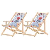Conjunto 2 Espreguiçadeiras Preguiçosa Dobrável Madeira Maciça Natural com Tecido Impermeável Cinza Floral