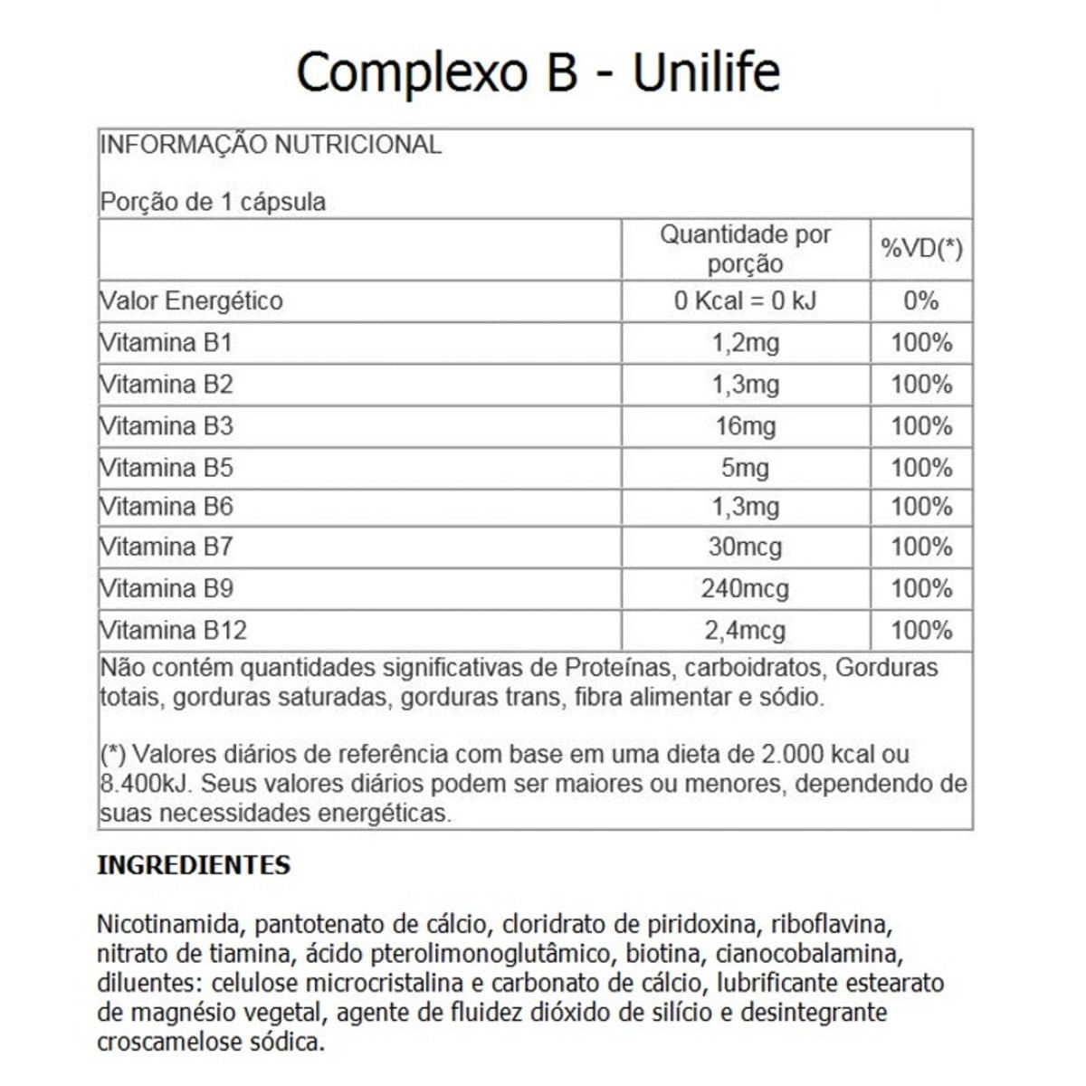 Complexo B 2X60 Cápsulas Unilife - Carrefour - Carrefour