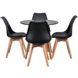 Mesa de jantar redonda 80 cm + 4 cadeiras estofadas Leda - Preto