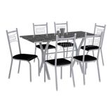 Conjunto de Mesa Miami Com 6 Cadeiras Lisboa Branco Prata E Preto Liso