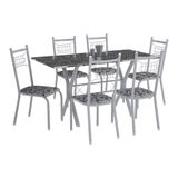 Conjunto de Mesa Miami Com 6 Cadeiras Lisboa Branco Prata E Branco Floral