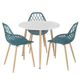 Mesa De Jantar Redonda 80 Cm Branco + 3 Cadeiras Clarice Cloe Turquesa
